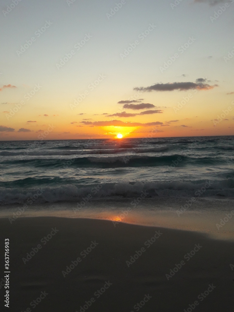 Sunrise over the beach and ocean in Cancun Mexico 2019 Sunrise over the beach and ocean in Cancun Mexico 2019
