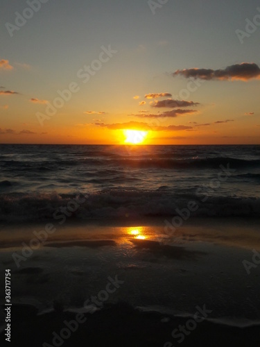 Sunrise over the beach and ocean in Cancun Mexico 2019