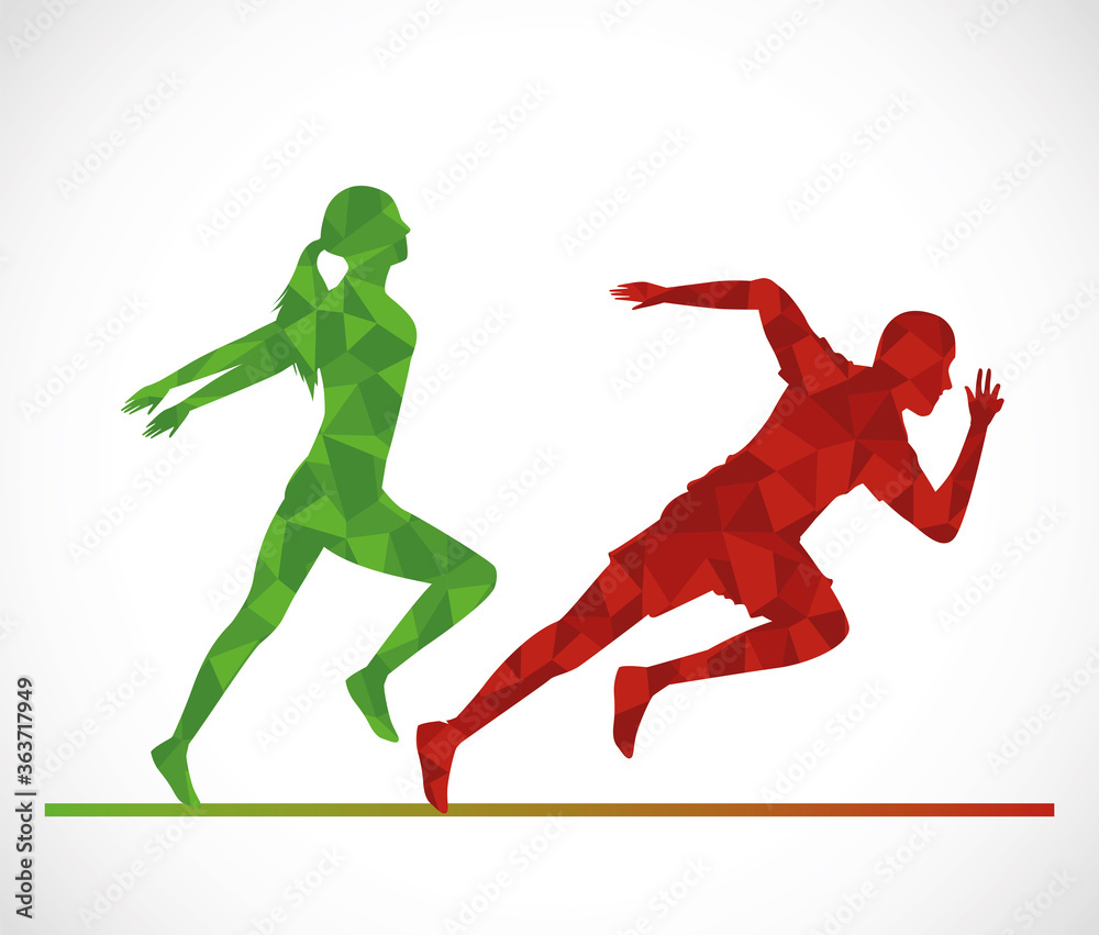 silhouettes of athletics couple running silhouettes of athletics couple running