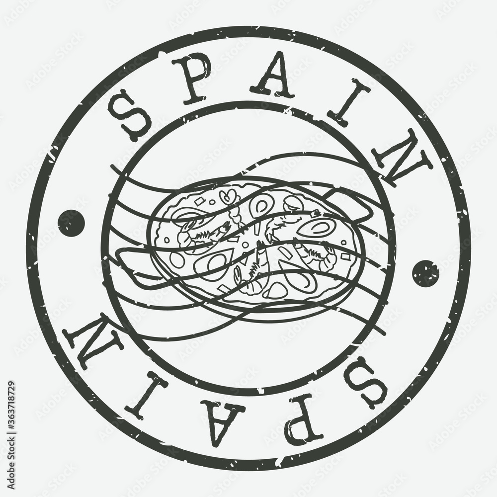 Spain Stamp. Paella Fast Food Silhouette Seal. Round Design. Vector Icon. Design Retro Insignia.