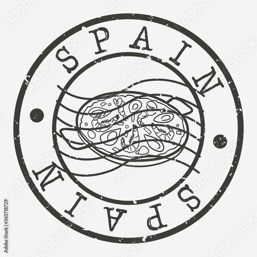 Spain Stamp. Paella Fast Food Silhouette Seal. Round Design. Vector Icon. Design Retro Insignia.