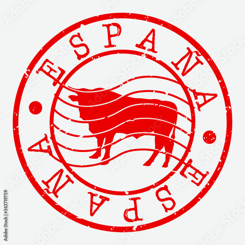 Spain Toro Stamp Postal. Map Silhouette Seal. Passport Round Design. Vector Icon. Design Retro Travel.