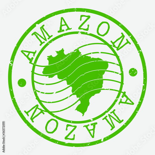 Amazon Brazil Stamp Postal. Map Silhouette Seal. Passport Round Design. Vector Icon. Design Retro Travel.