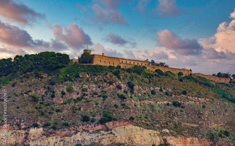 Fortress on Barcelona Mountain at Dusk Fortress on Barcelona Mountain at Dusk