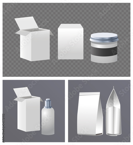 pot and boxes products branding isolated icons