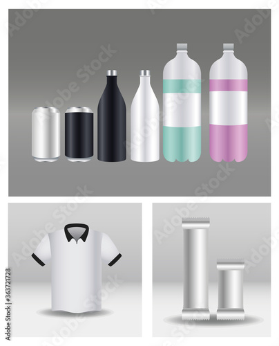 aluminium bottles with sachets and shirts products branding