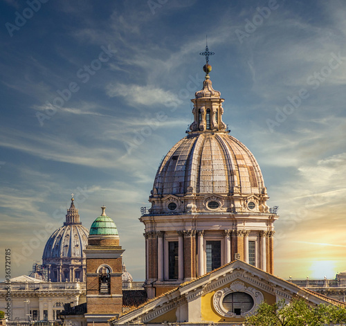 Three Domes in Rome at Dawn