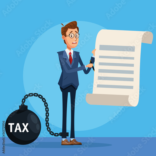 elegant businessman with tax shackle and document