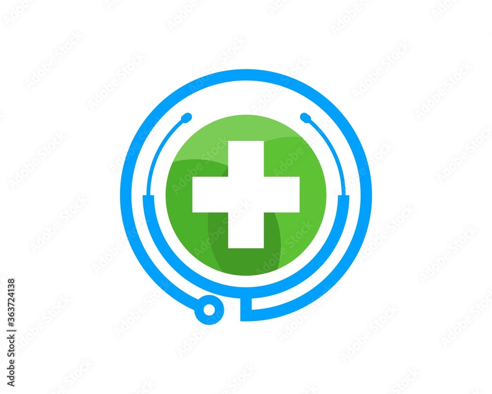 Circle stethoscope with health symbol inside Circle stethoscope with health symbol inside