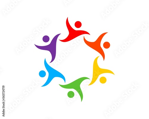 Circular happy people form a star