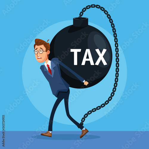 elegant businessman with tax shackle character
