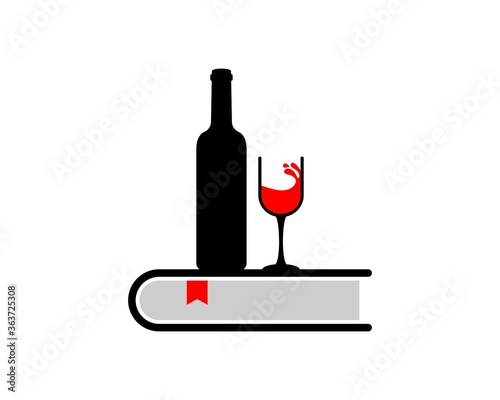 Book with bottle and glass wine