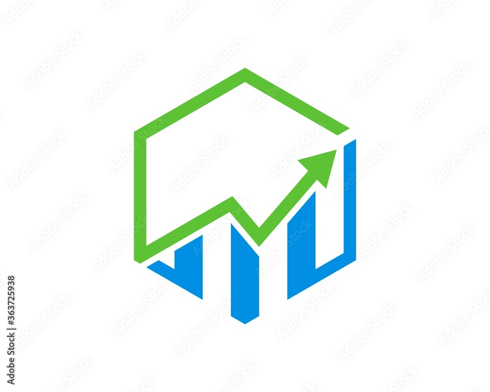 Hexagon line with chart and arrow up Hexagon line with chart and arrow up