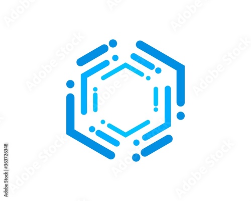 Abstract blue line connecting hexagon shape
