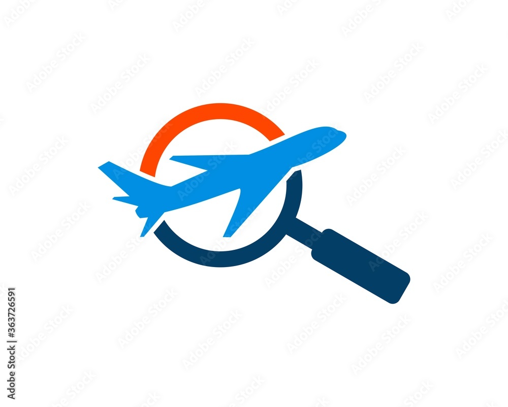 Magnifying glasses with flight airplane Magnifying glasses with flight airplane