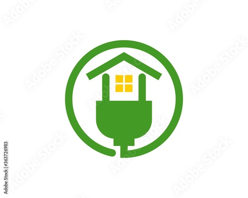 Green circle with jack electrical and roof house
