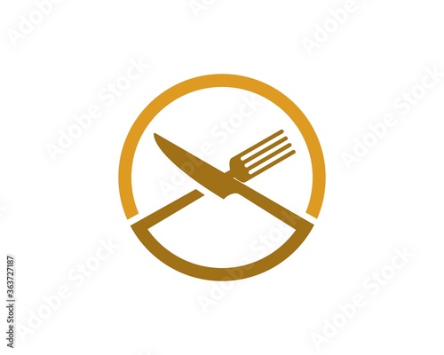 Fork and spoon crossed with circle line