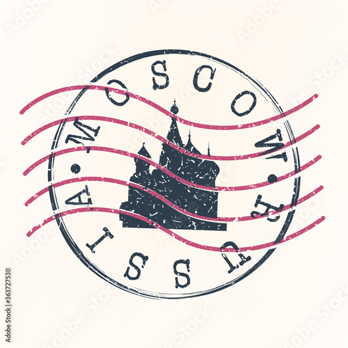 Moscow Kremlin Stamp Postal. Silhouette Seal. Passport Round Design. Vector Icon. Design Retro Travel. National Symbol.