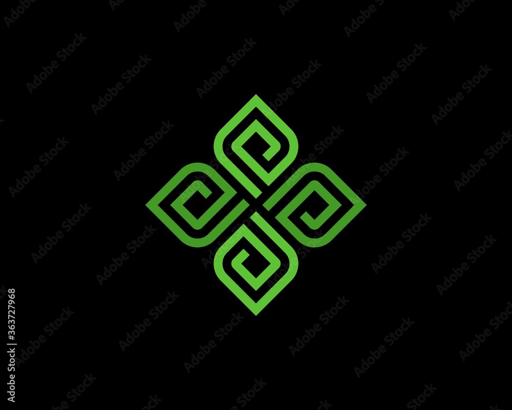 Green flower abstract line art