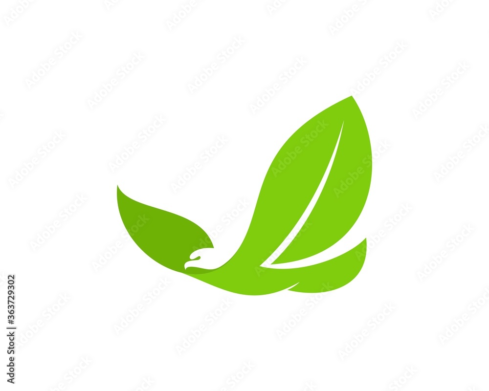 Flying eagle with green leaves Flying eagle with green leaves