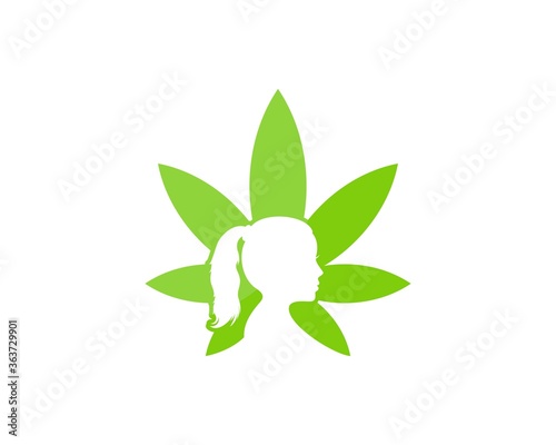 Green cannabis leaf with beautiful women inside