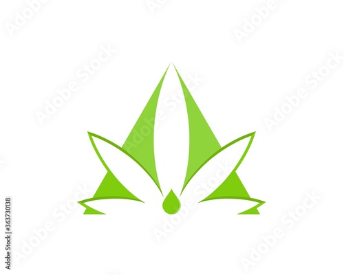 Triangle shape with cannabis leaf and water drop