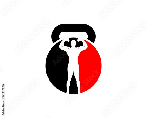 Black and red kettle bell with strong man inside
