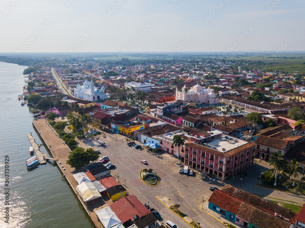 Aerial photo of the city center of Tlacotalpan Veracruz in Mexico