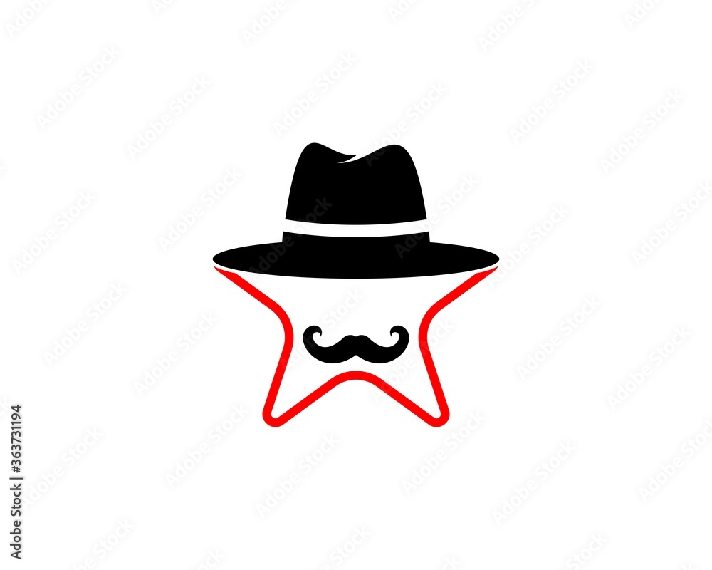 Star outline with gentleman hat and mustache Star outline with gentleman hat and mustache