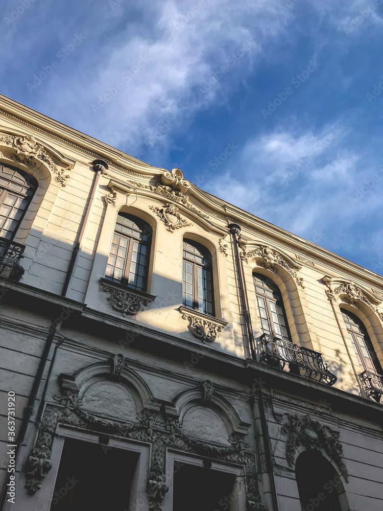 Old white palace building in the streets of Santiago downtown with amazing cloudy and blue sky Old white palace building in the streets of Santiago downtown with amazing cloudy and blue sky