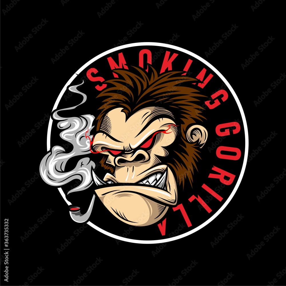 illustration of angry gorilla wearing glasses and hat were smoking