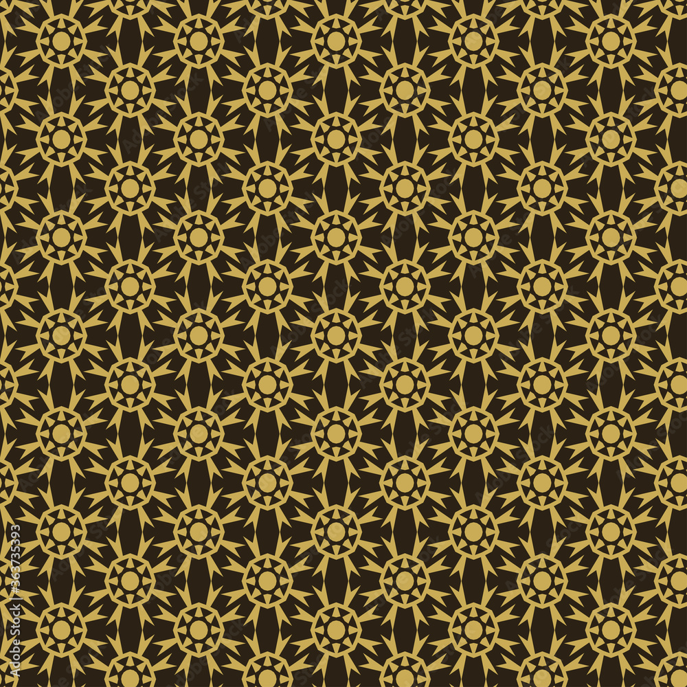 Geometric background pattern. Golden seamless pattern on black background for fabric, tile, interior design or wallpaper. Vector background image