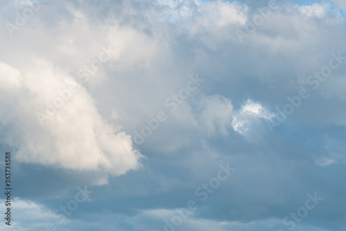 Atmospheric blue sky with gray and white clouds 