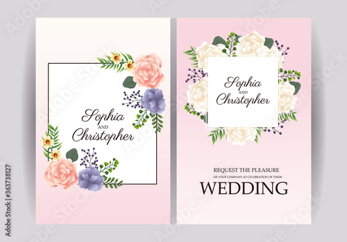wedding Invitation with squares floral frames