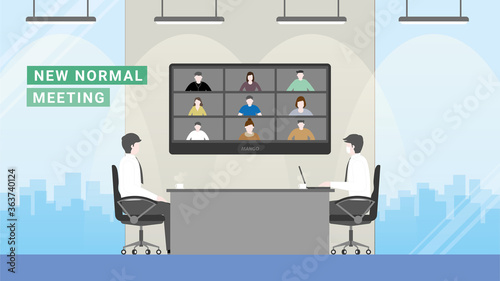 New Normal business lifestyle. Online conference in the office meeting room.