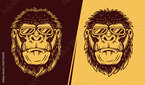 illustration of angry gorilla wearing glasses and hat were smoking