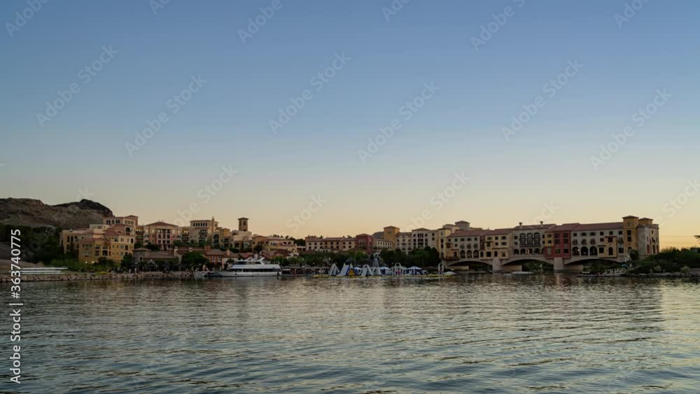 Sunset to twilight timelapse of some beautiful building at Lake Las Vegas Sunset to twilight timelapse of some beautiful building at Lake Las Vegas