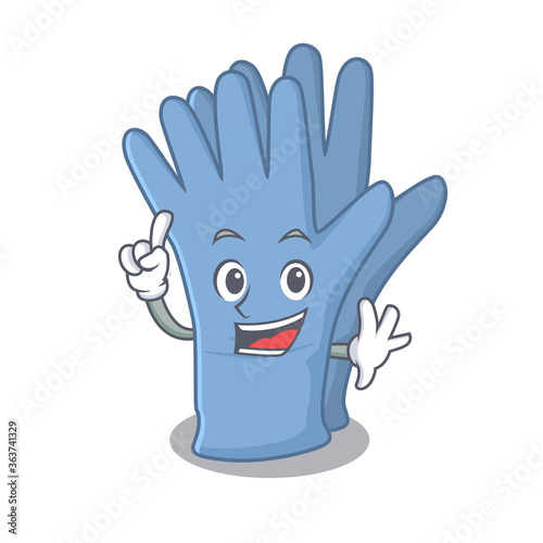 Medical gloves caricature design style with one finger gesture