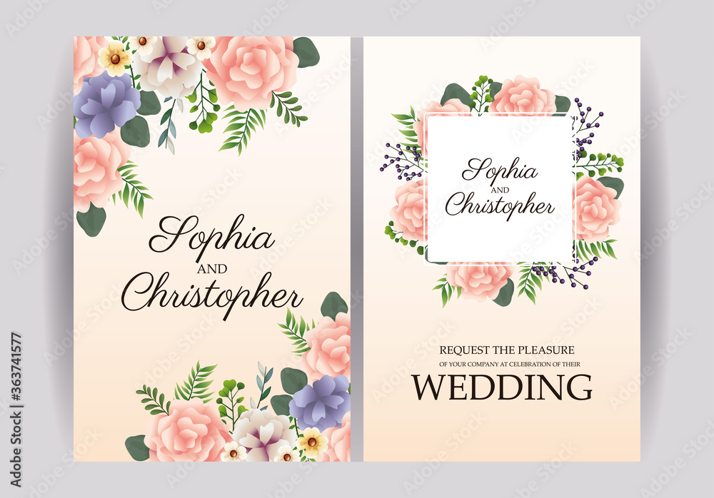 wedding Invitation with squares floral frames wedding Invitation with squares floral frames