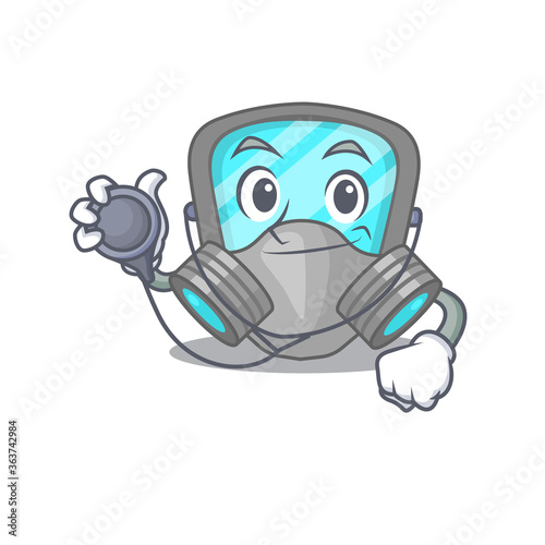 Smiley doctor cartoon character of respirator mask with tools © kongvector
