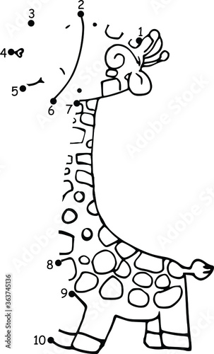 vector drawing cute giraffe cartoon join to the dots numbers 1 to 10