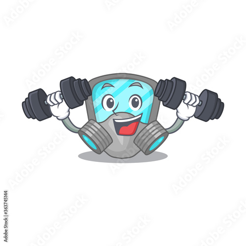 Respirator mask mascot design feels happy lift up barbells during exercise © kongvector