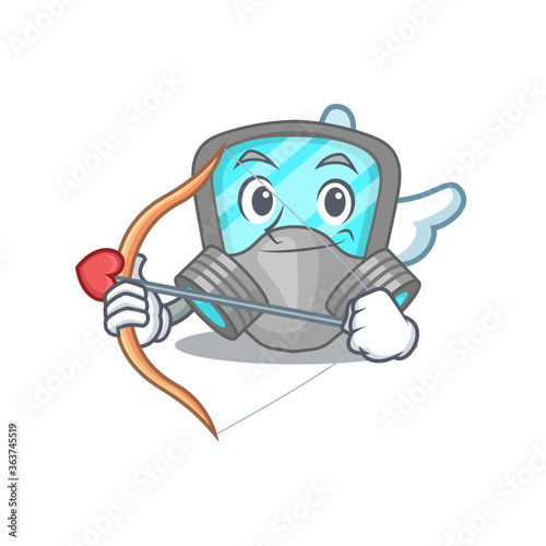Respirator mask in sweet romantic cupid cartoon drawing with arrow © kongvector