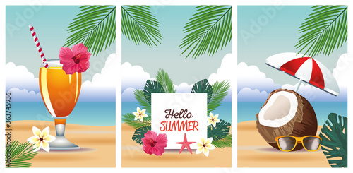 hello summer season holiday with set scenes