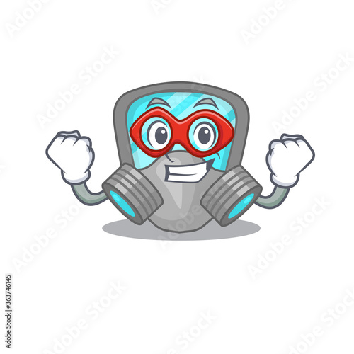 A cartoon drawing of respirator mask in a Super hero character © kongvector