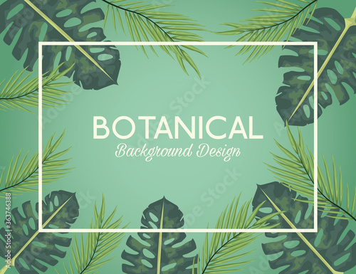 tropical leafs in square frame and lettering botanical background design © Jemastock