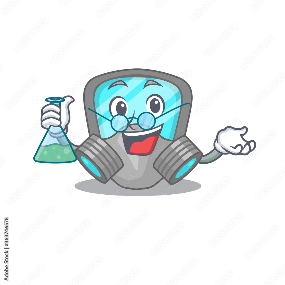 caricature character of respirator mask smart Professor working on a lab caricature character of respirator mask smart Professor working on a lab