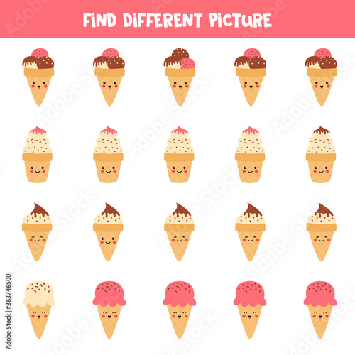 Find different ice cream in each row. Logical game.
