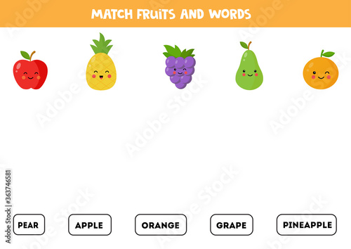Match fruits with the words. English grammar game.