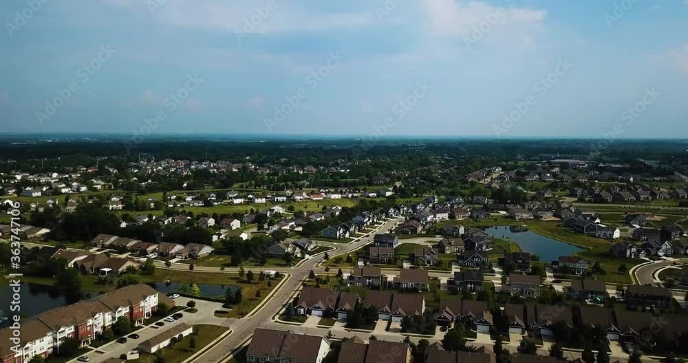 Fly Over Small Beautiful Town With Summer Colors. Fly Over Small Beautiful Town With Summer Colors.